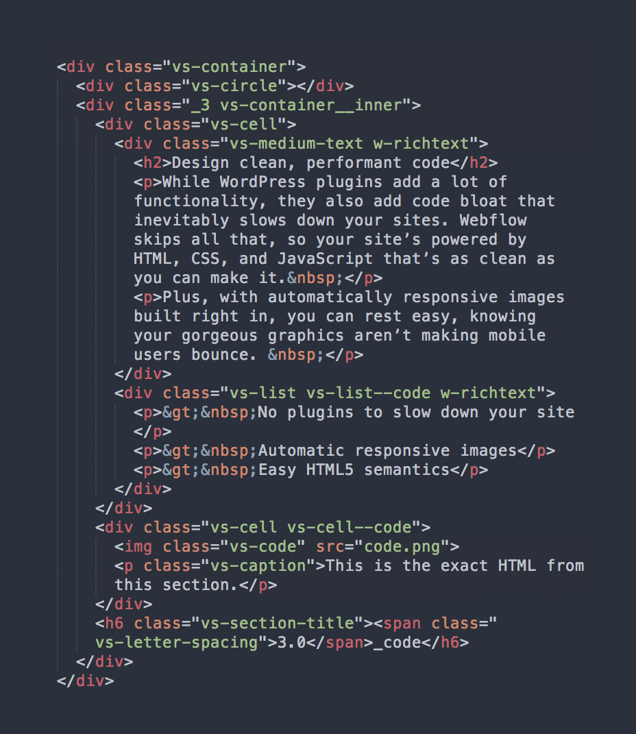 Example of code generated from Webflow (source: Webflow)